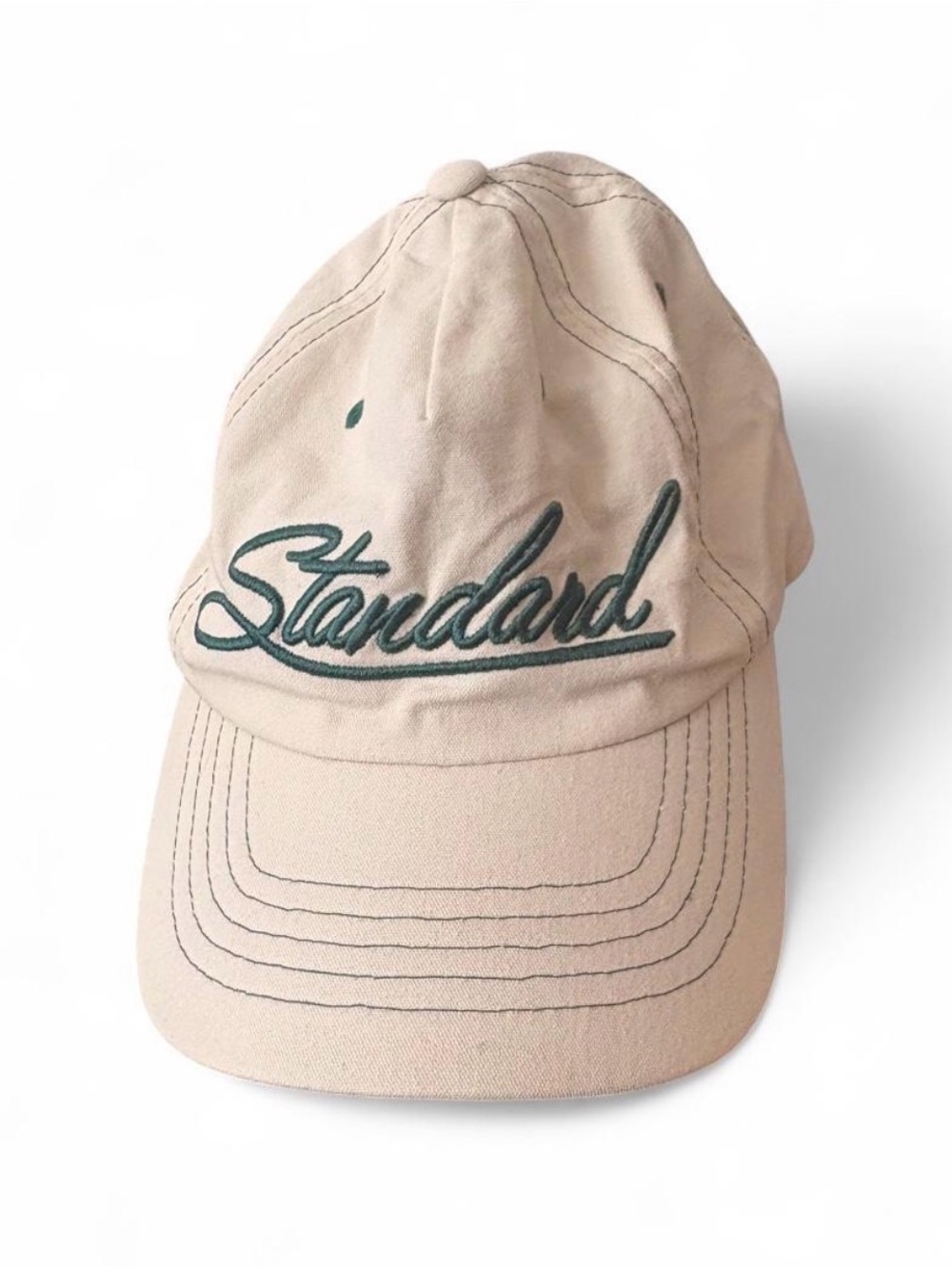 Script Baseball Cap - Beige with Green Embroidery